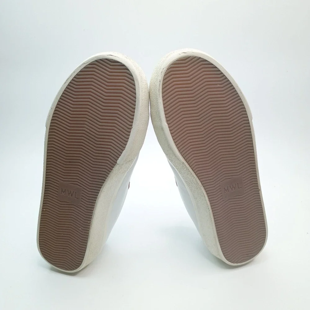 Madewell Sidewalk Low Top Sneakers White Leather Iridescent Glitter MB856 Sz 7.5